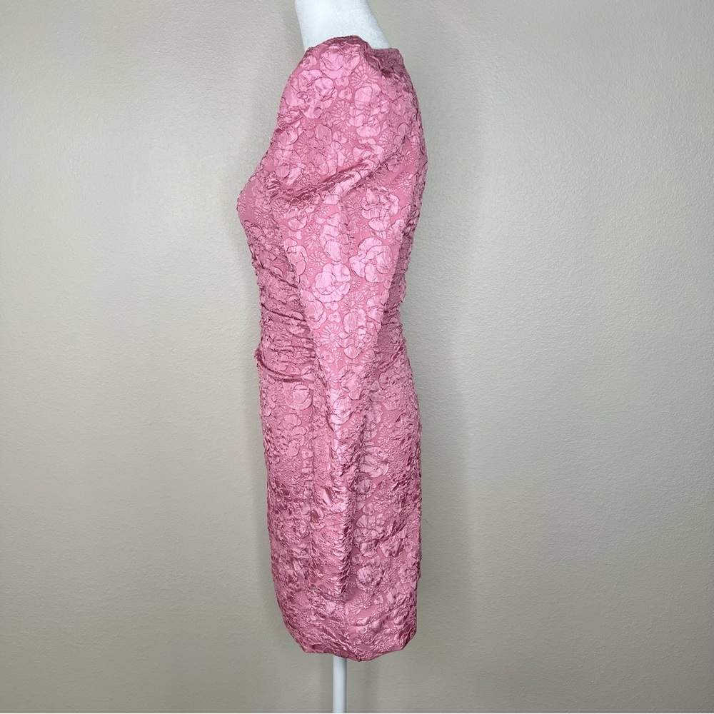 GANNI Pink Floral Jacquard Tonal Long Sleeve Romantic Barbiecore Mini Dress NWT - Picture 10 of 15